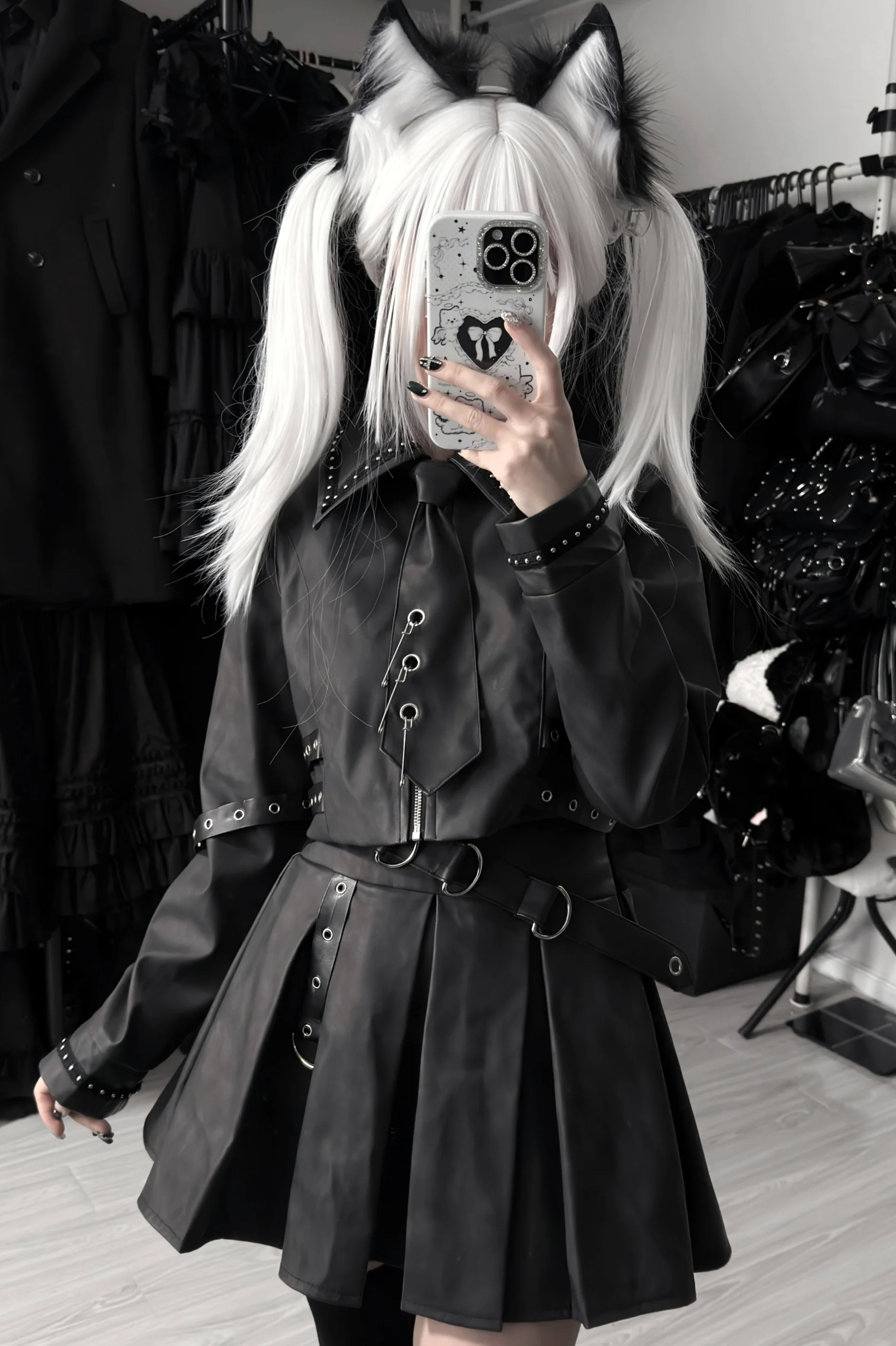 Gothic Matte Leather Dark Girl Top + Skirt - Image 13