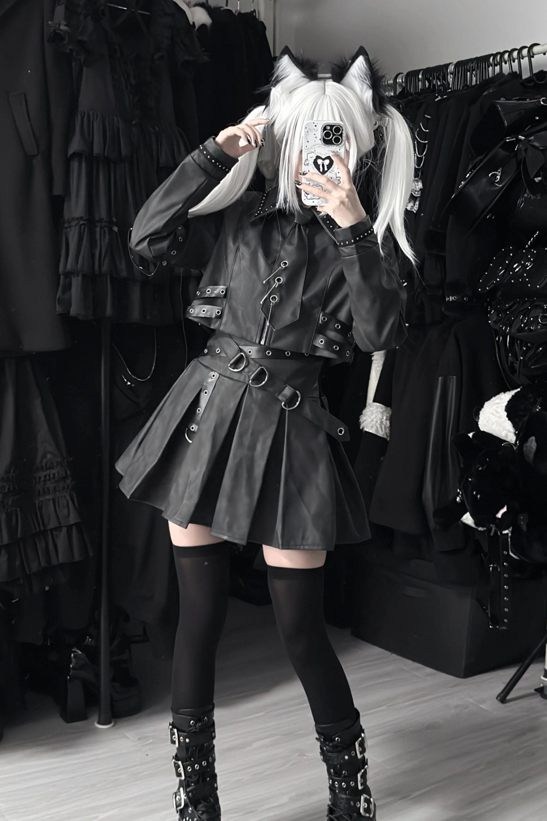 Gothic Matte Leather Dark Girl Top + Skirt - Image 14