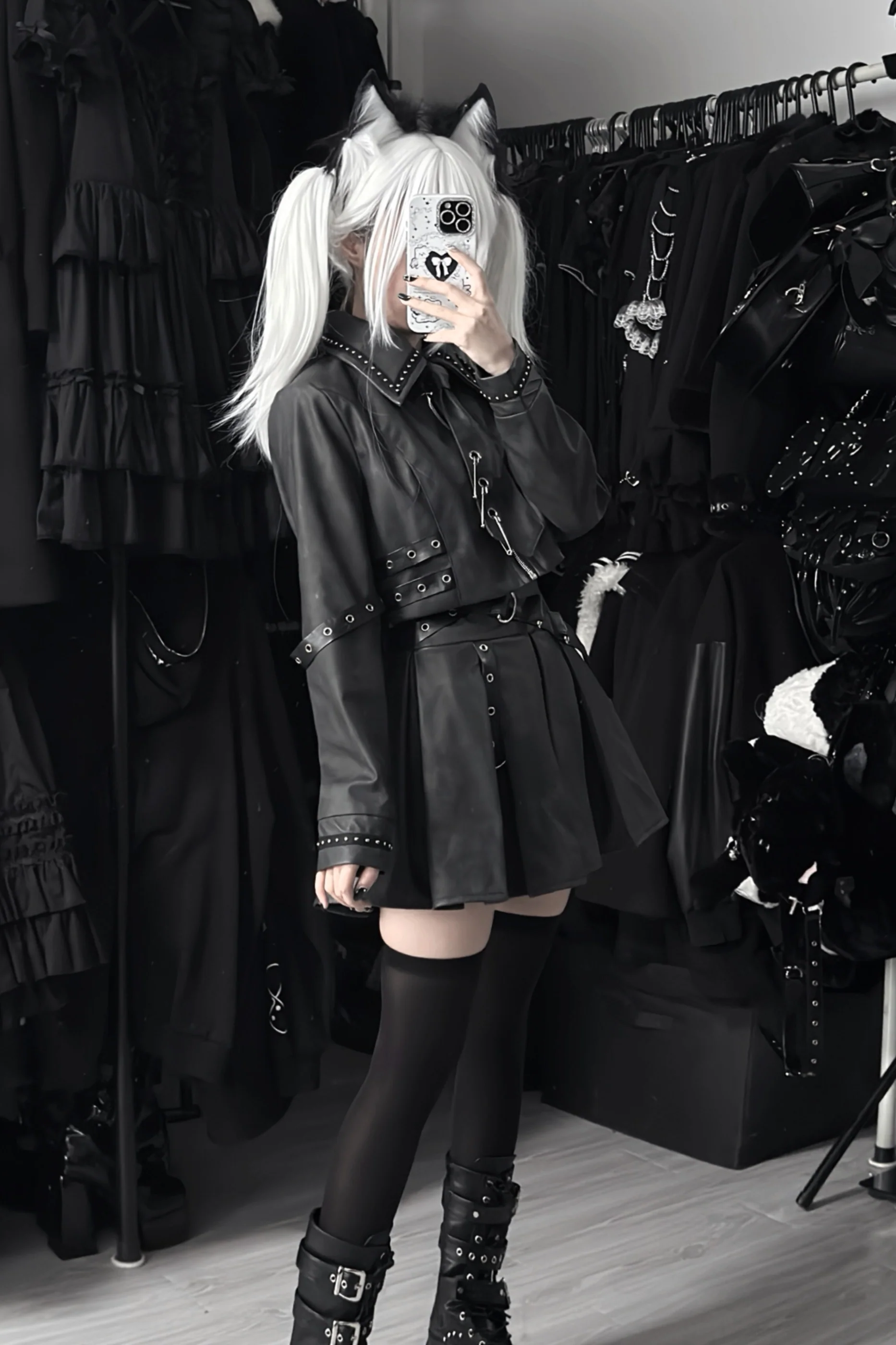 Gothic Matte Leather Dark Girl Top + Skirt - Image 15