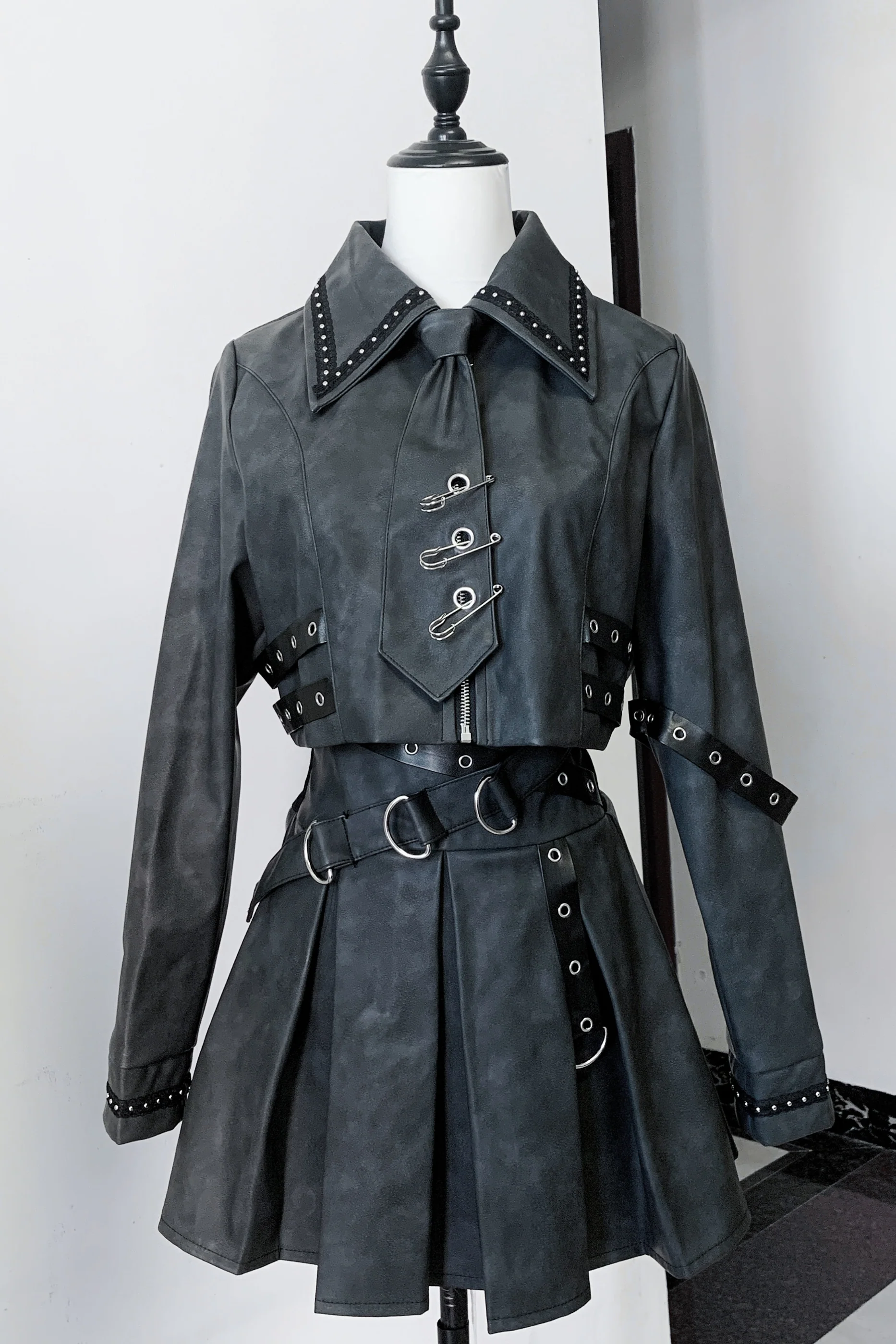 Gothic Matte Leather Dark Girl Top + Skirt - Image 2