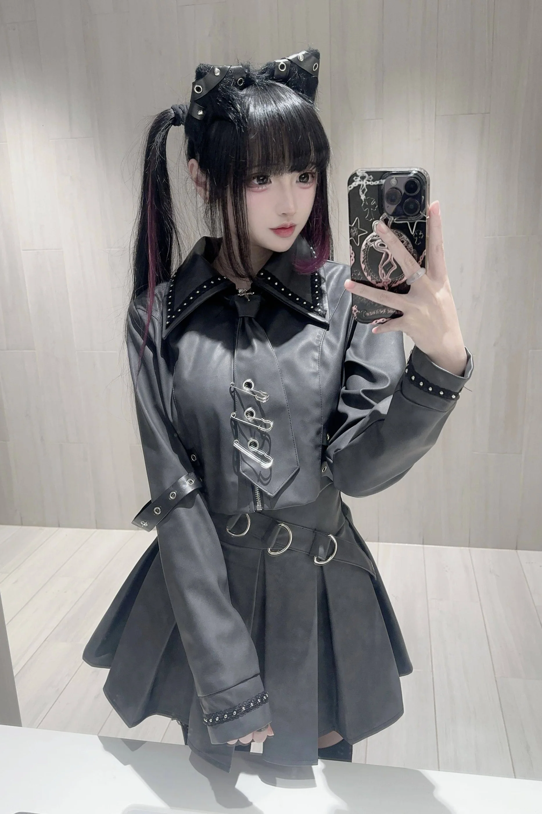 Gothic Matte Leather Dark Girl Top + Skirt - Image 3