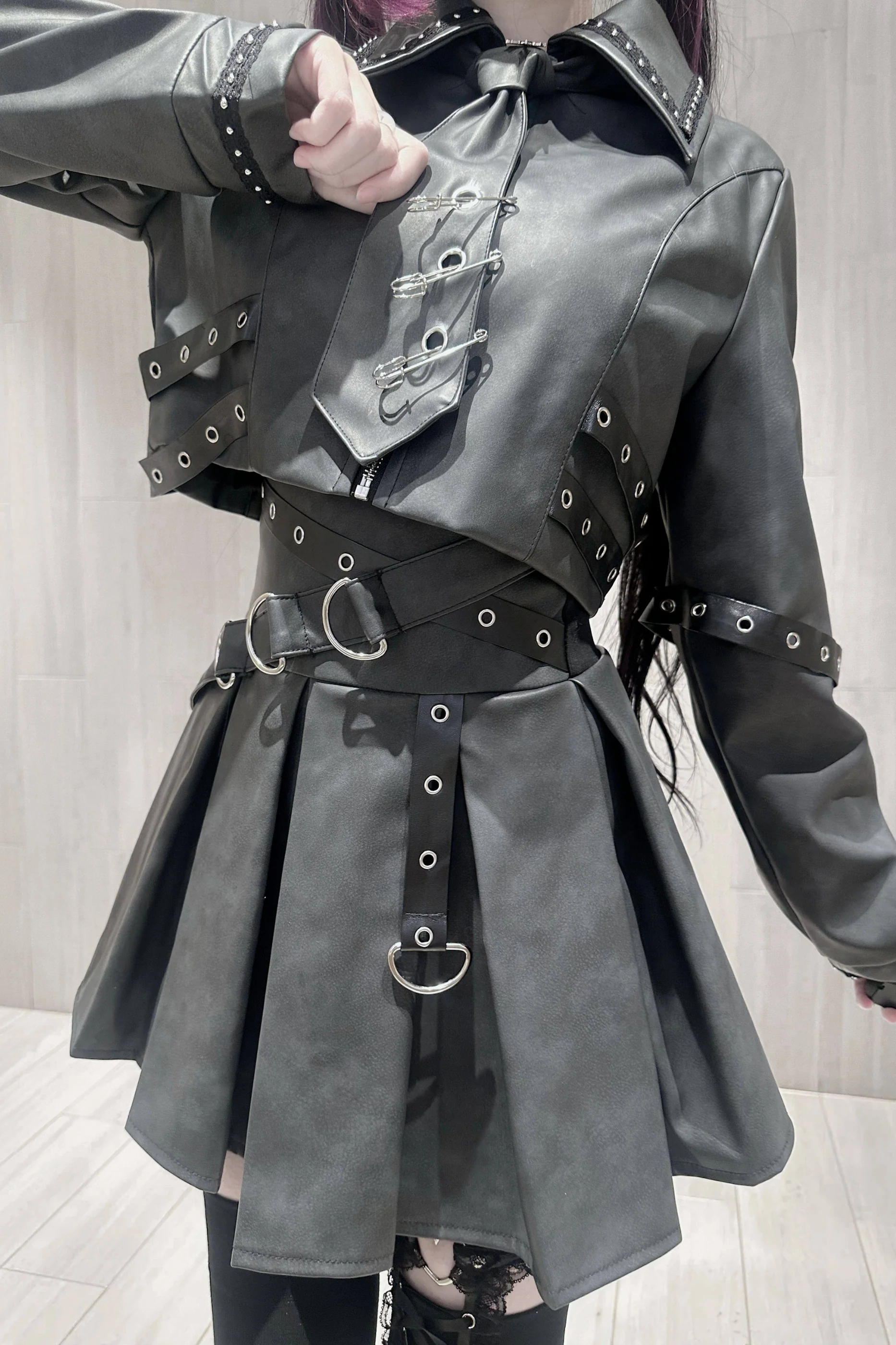 Gothic Matte Leather Dark Girl Top + Skirt - Image 5