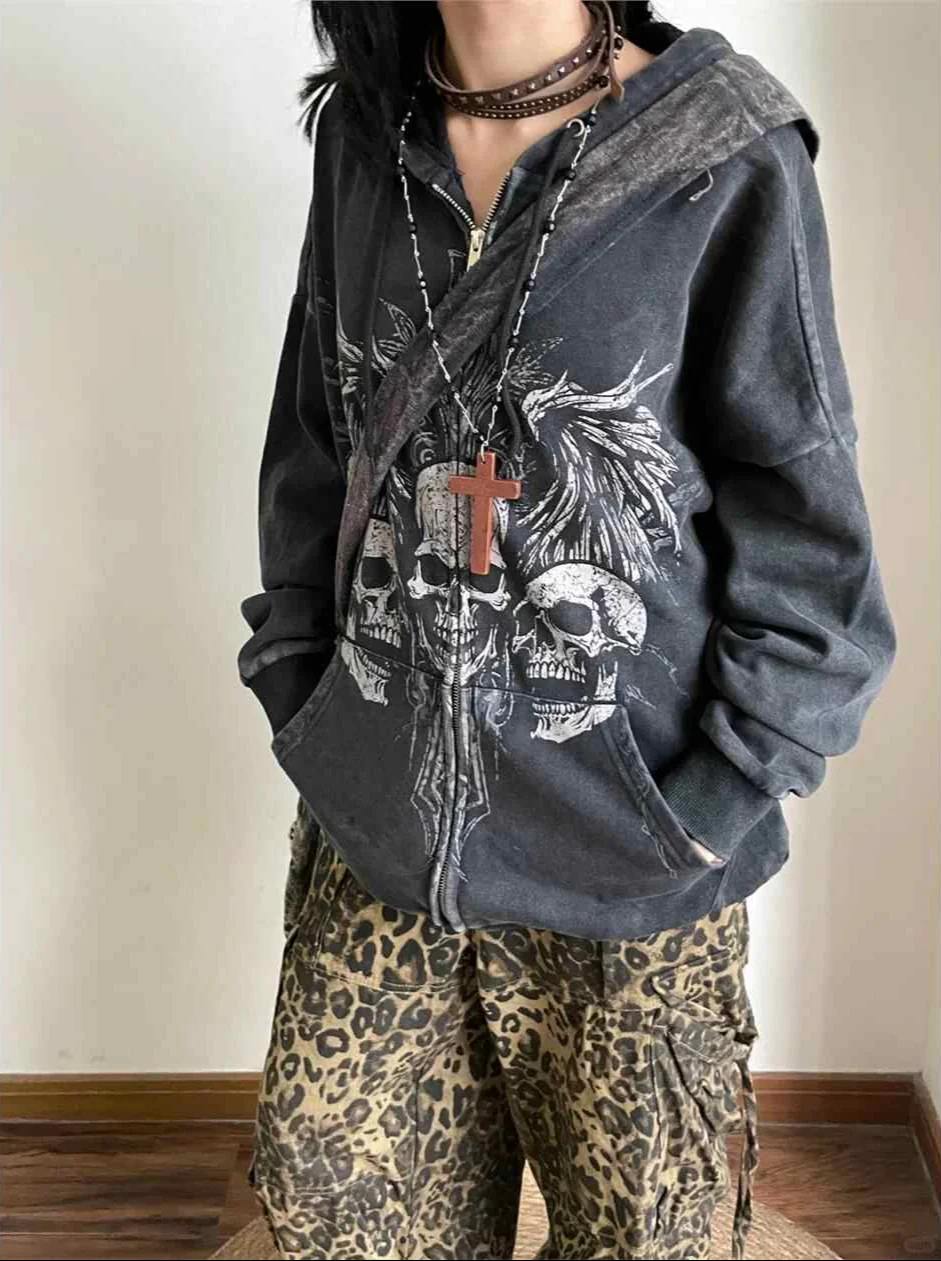 Gothic Skull Grunge Zip-up Hoodie - Image 2