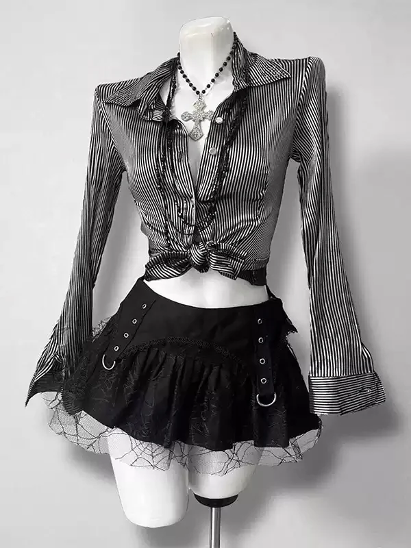 Gothic style suit striped lace waist shirt - Image 2