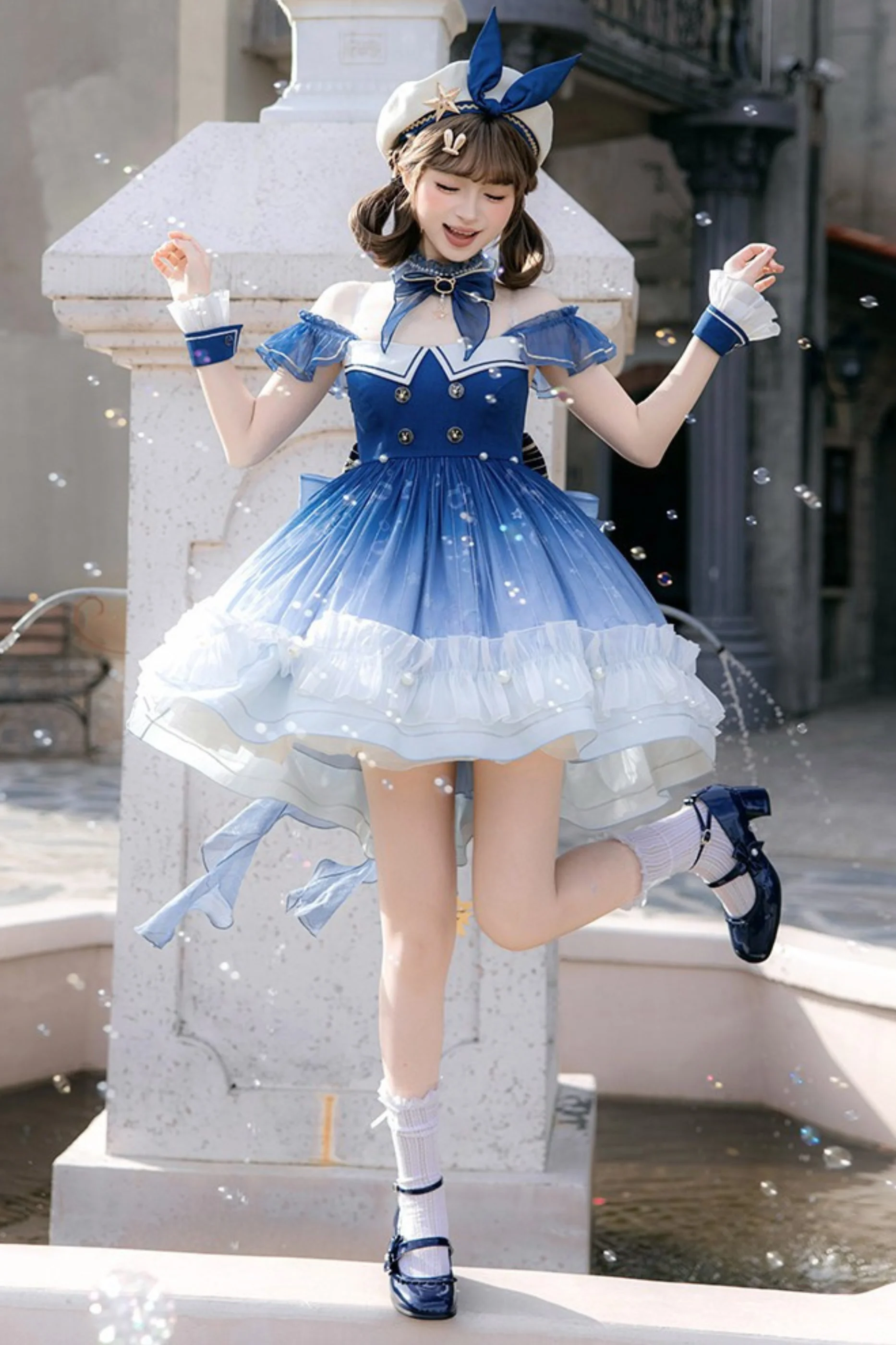 【Reservation Deadline February 28】Gradient Bubble Dress + Bunny Ear Pin + Sleeves + Hat - Image 2
