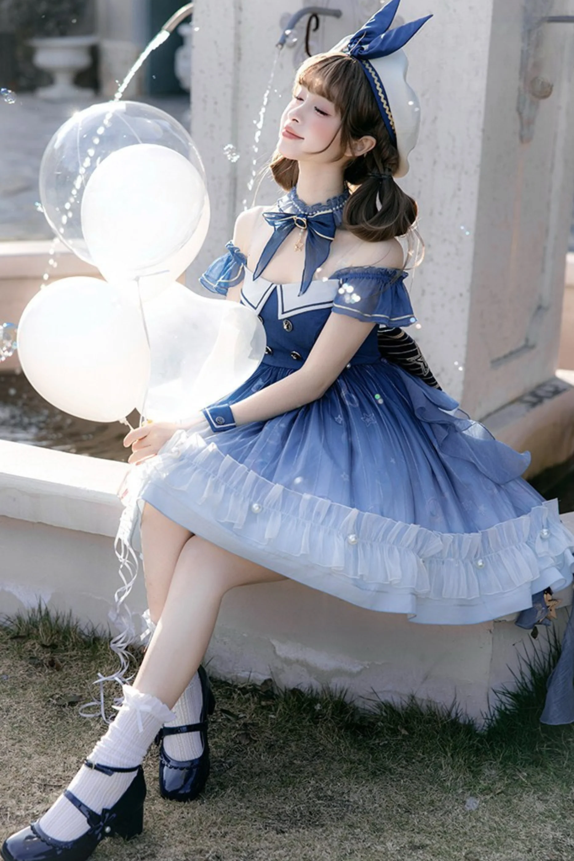 【Reservation Deadline February 28】Gradient Bubble Dress + Bunny Ear Pin + Sleeves + Hat - Image 3