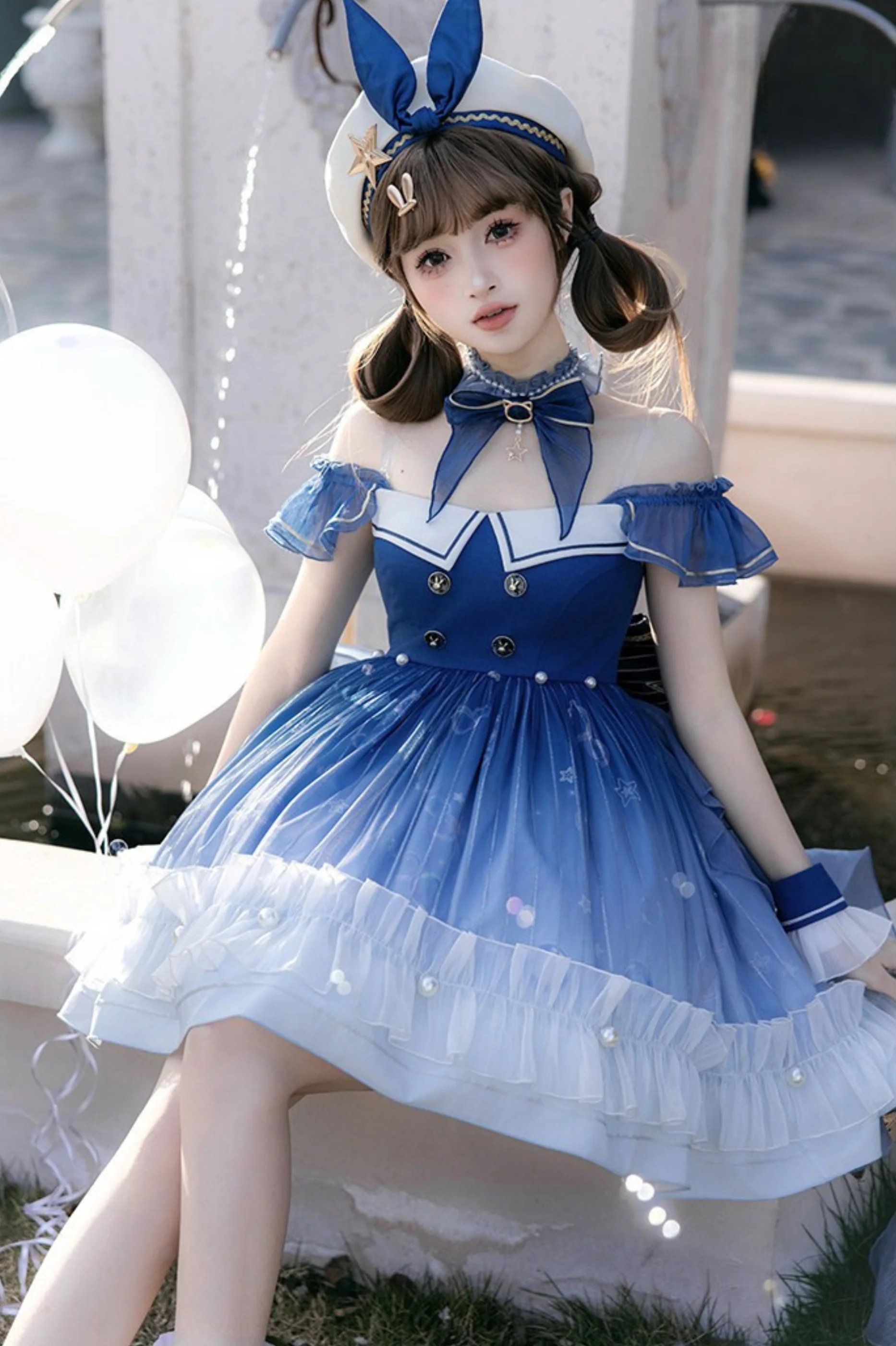 【Reservation Deadline February 28】Gradient Bubble Dress + Bunny Ear Pin + Sleeves + Hat - Image 4