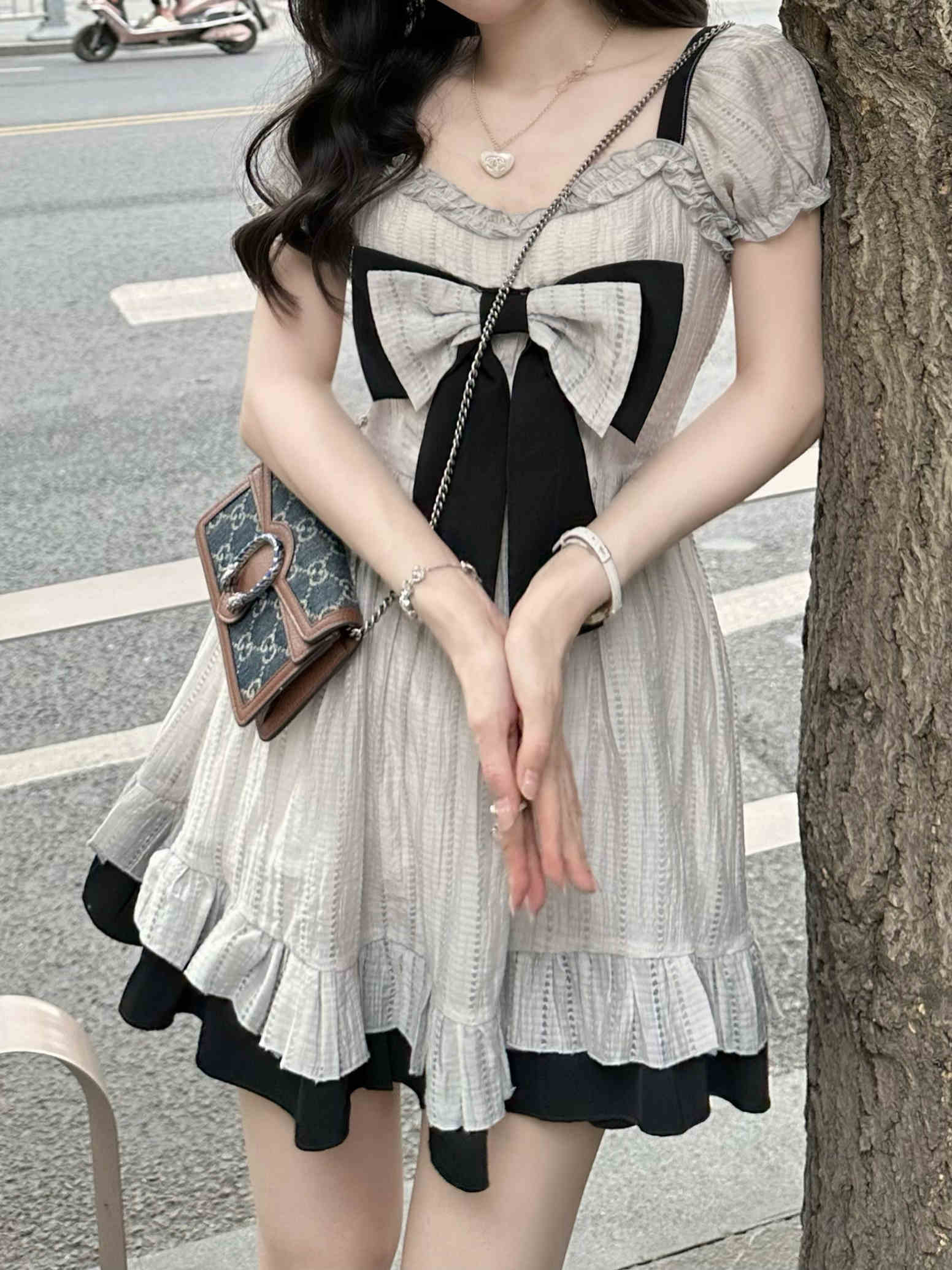 Gray Bow Tie Acubi Dress - Image 2