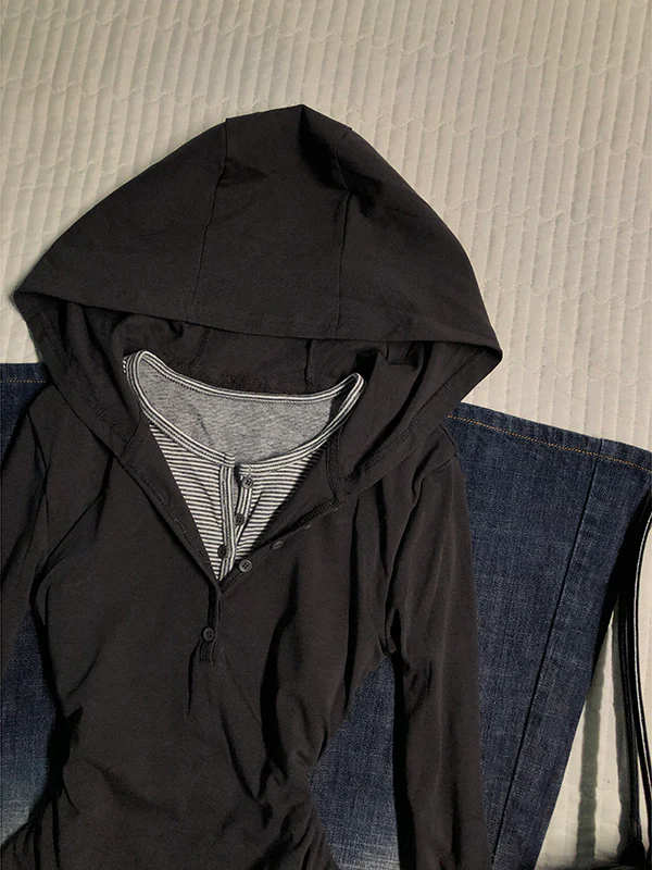gray fake two-piece hooded sweatshirt - Image 4
