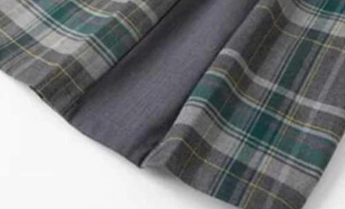 Gray-green Plaid Splicing Preppy Skirt - Image 4