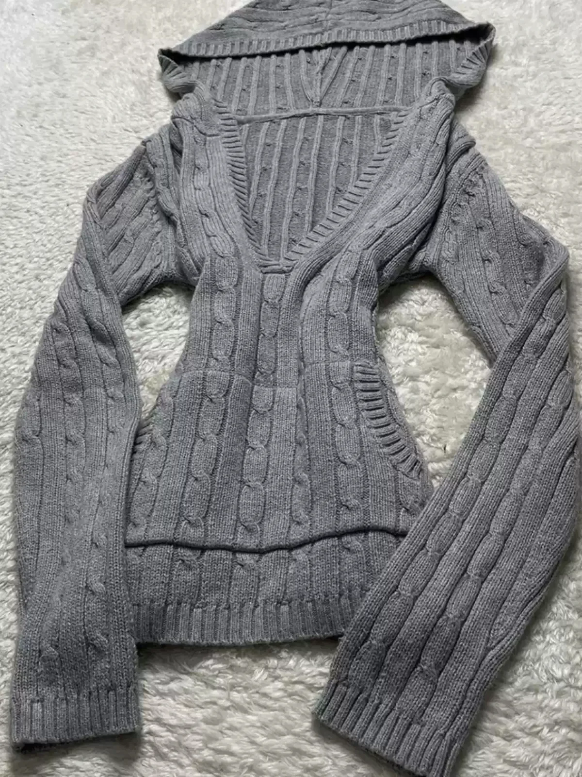 gray hooded twist sweater - Image 2