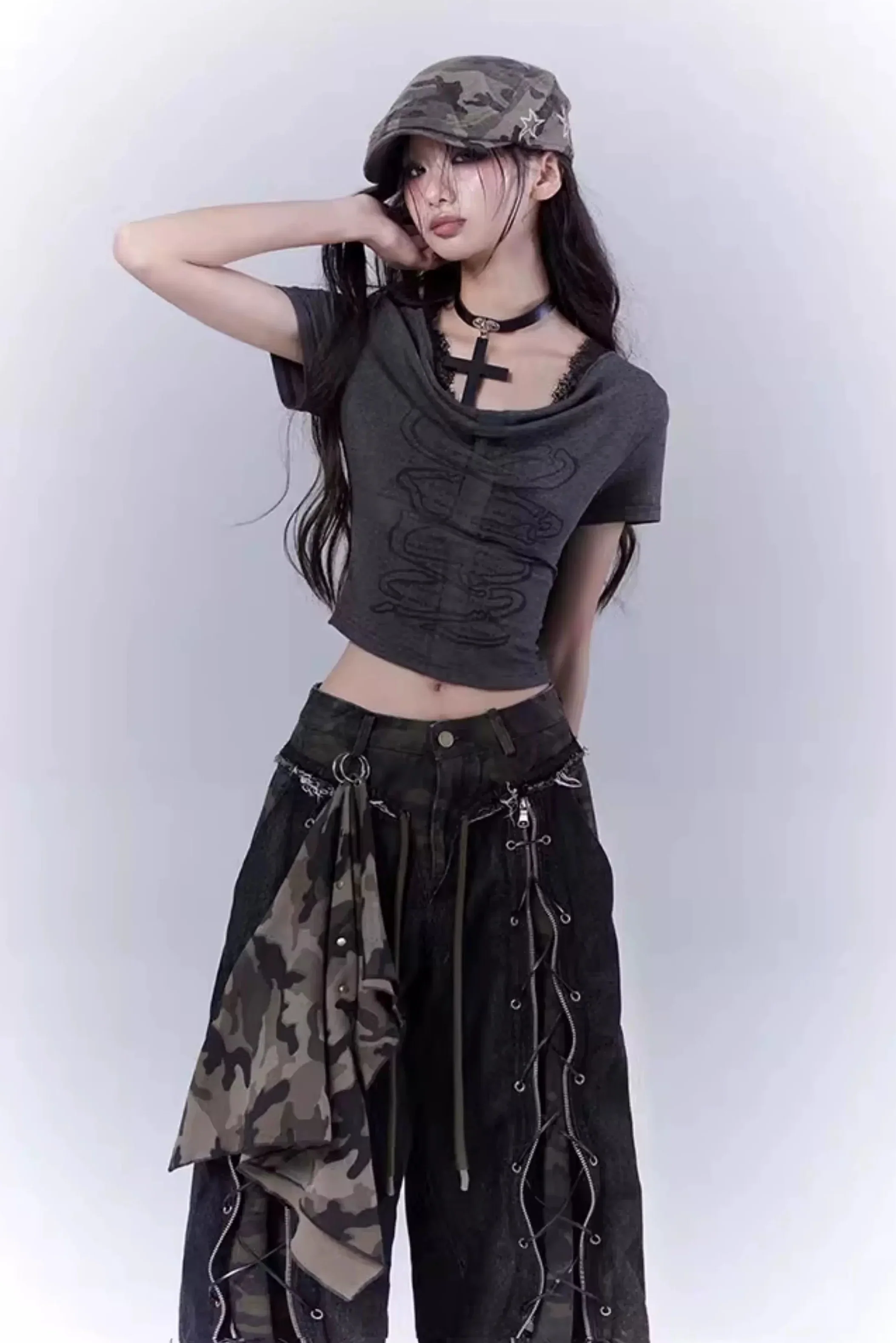 Dark Gray Lace Cross Top - Image 6