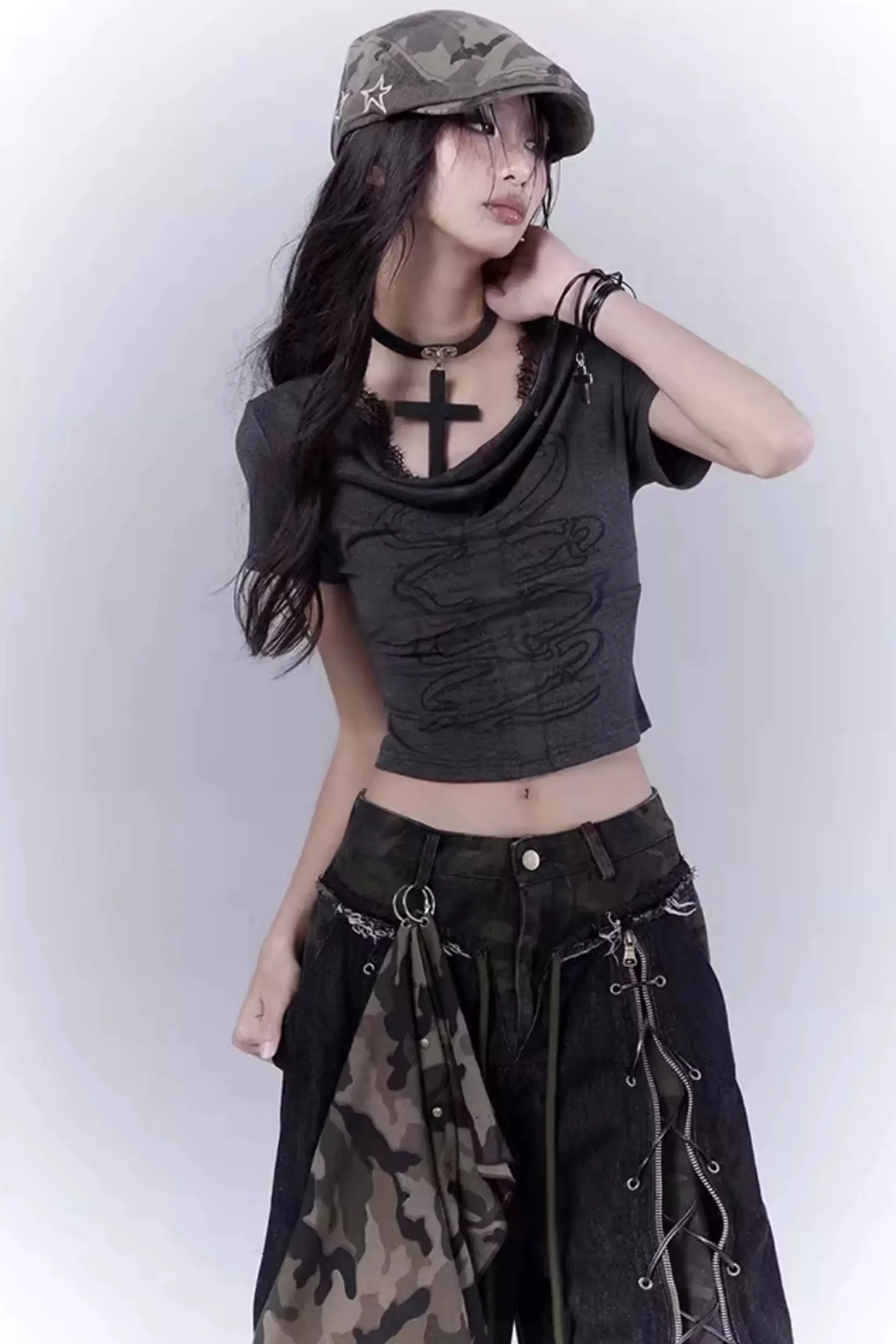 Dark Gray Lace Cross Top - Image 7