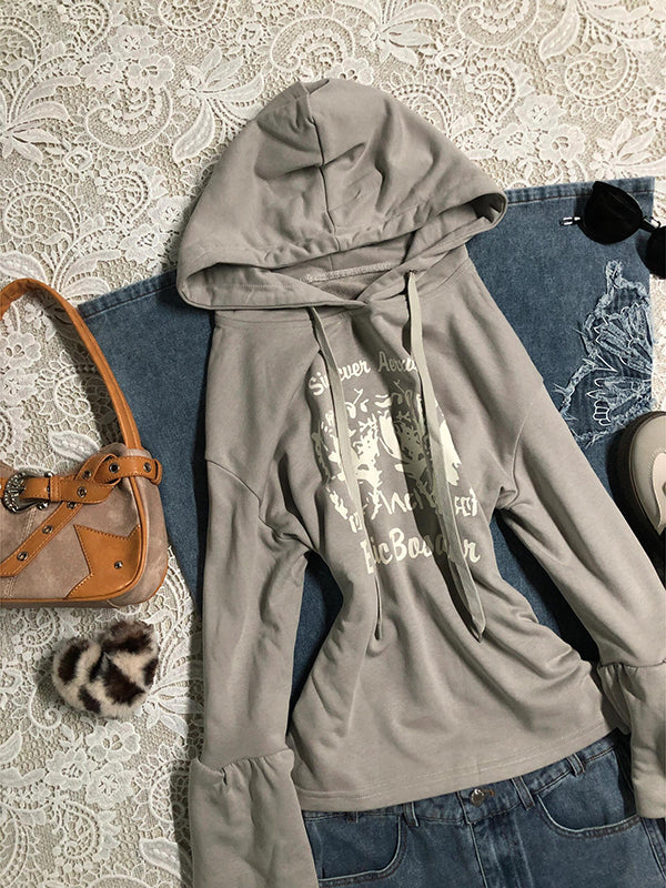 gray letter print hooded sweatshirt - Image 2