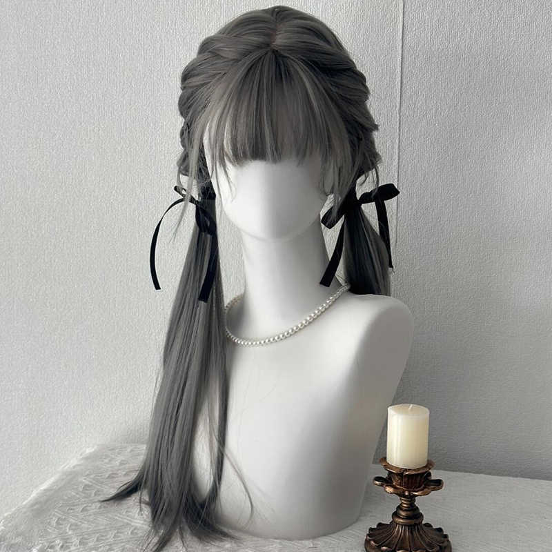 Gray Long Straight Wig - Image 3