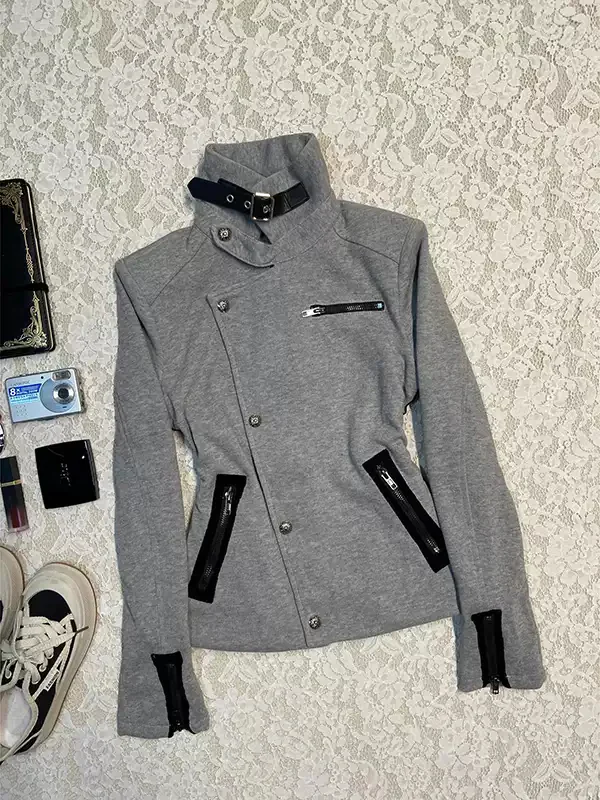 gray stand-up collar jacket - Image 2