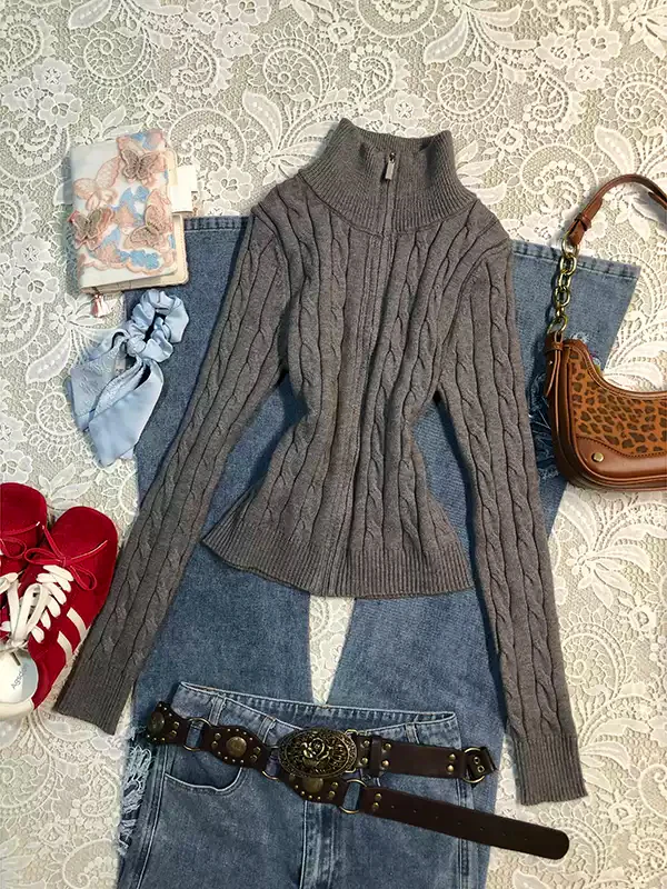 Gray twist sweater cardigan - Image 2