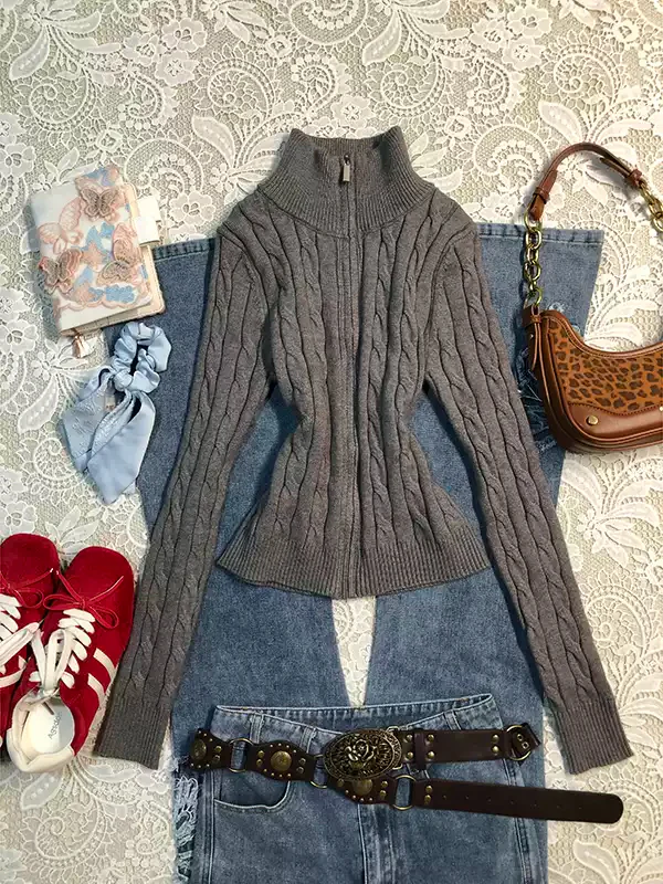 Gray twist sweater cardigan - Image 3