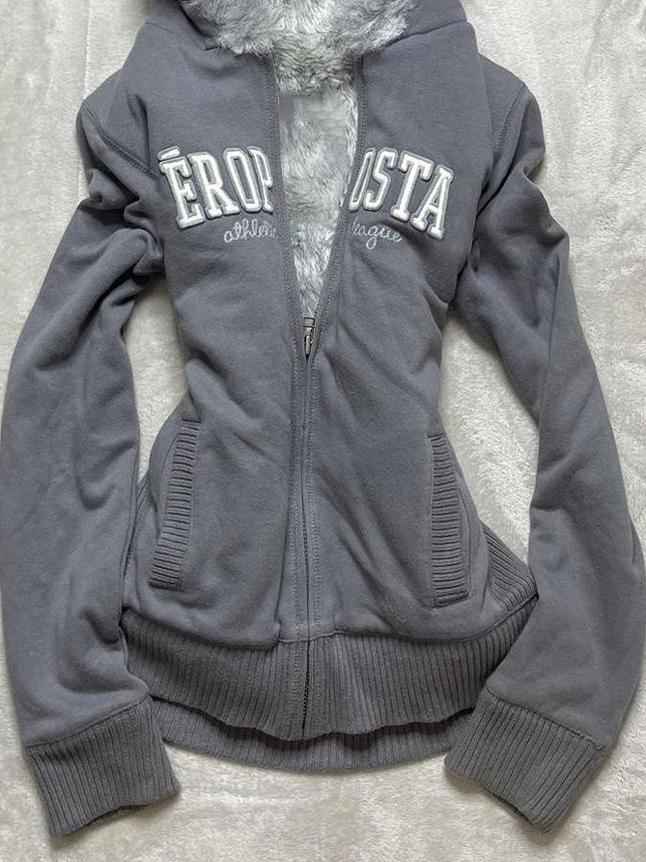 gray velvet thickened hooded jacket - Image 3