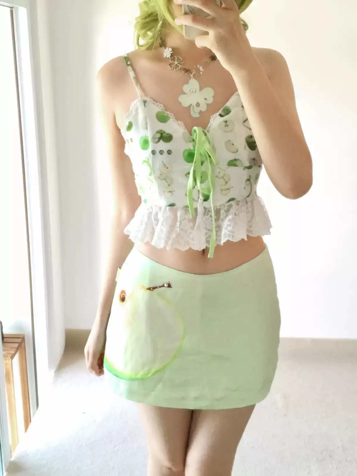 green apple printed lace tie cute little vest - Image 5