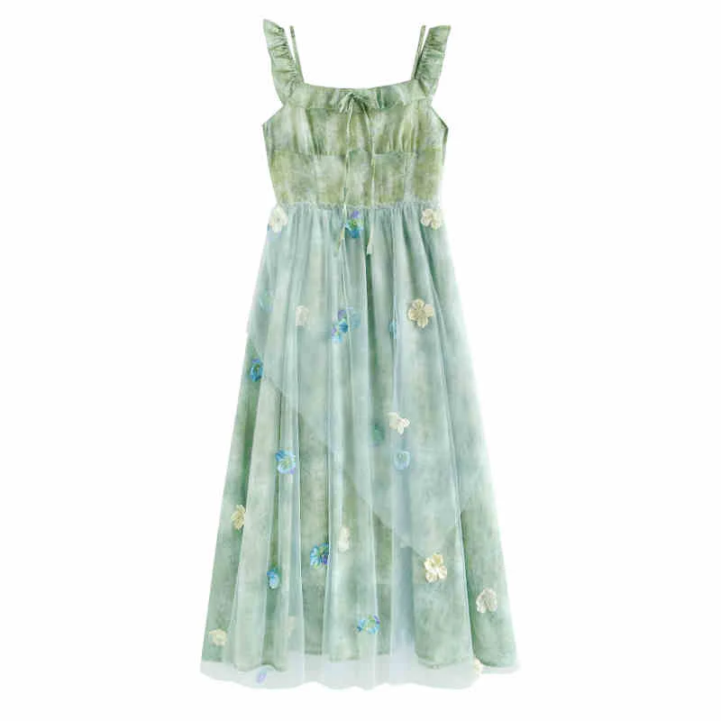 Green Field Flower Suspender Dress - Image 6