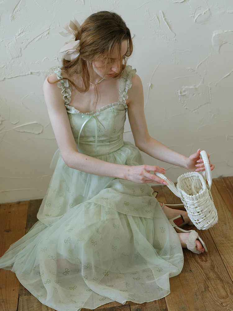 Green Fresh Fairy Suspender Mesh Dress - Image 2