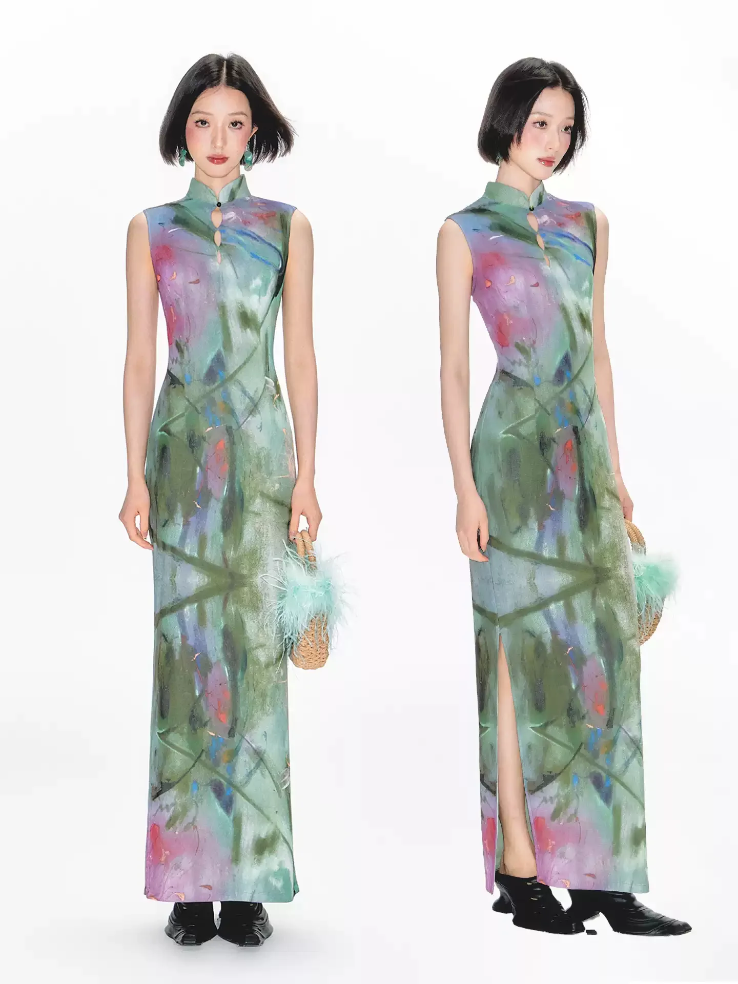 Green Hollow Cheongsam Dress - Image 2