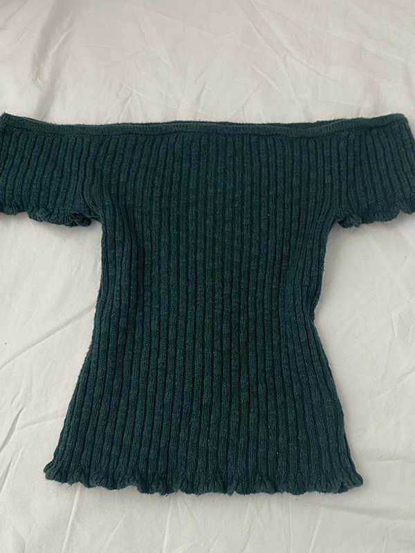 Green Off-shoulder Knit Top - Image 3