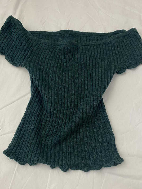 Green Off-shoulder Knit Top - Image 4