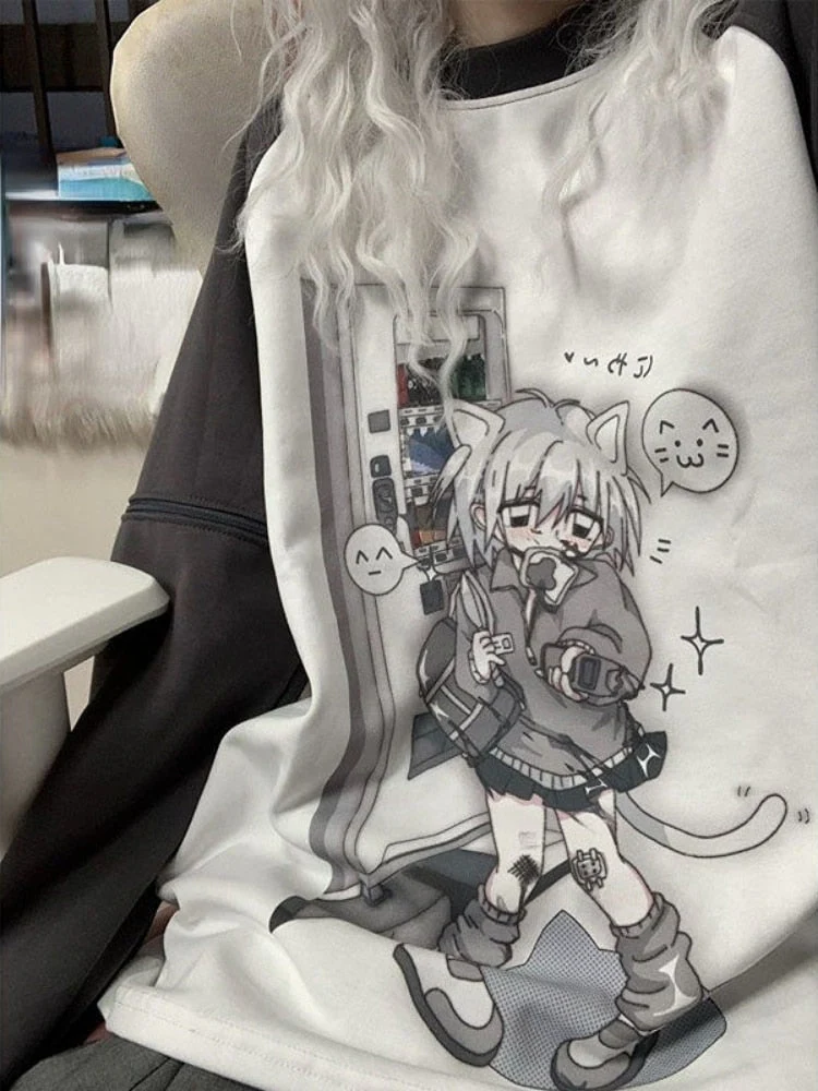 Grey Neko Girl Detachable Sleeve Tee - Image 2