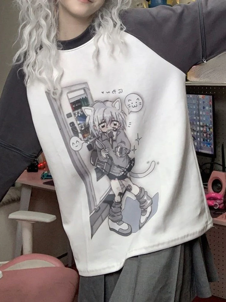 Grey Neko Girl Detachable Sleeve Tee - Image 3