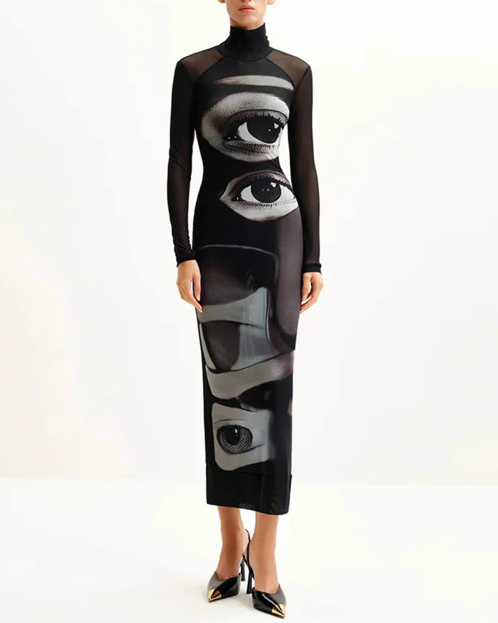 Grunge Aesthetic Eyes Print Maxi Dress - Image 3
