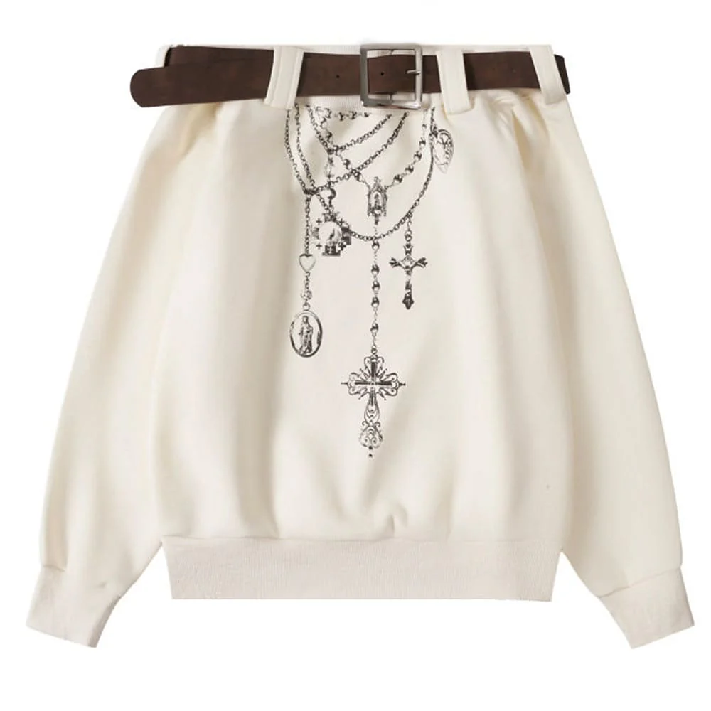 Grunge Aesthetic Off-Shoulder Sweatshirt - Image 10