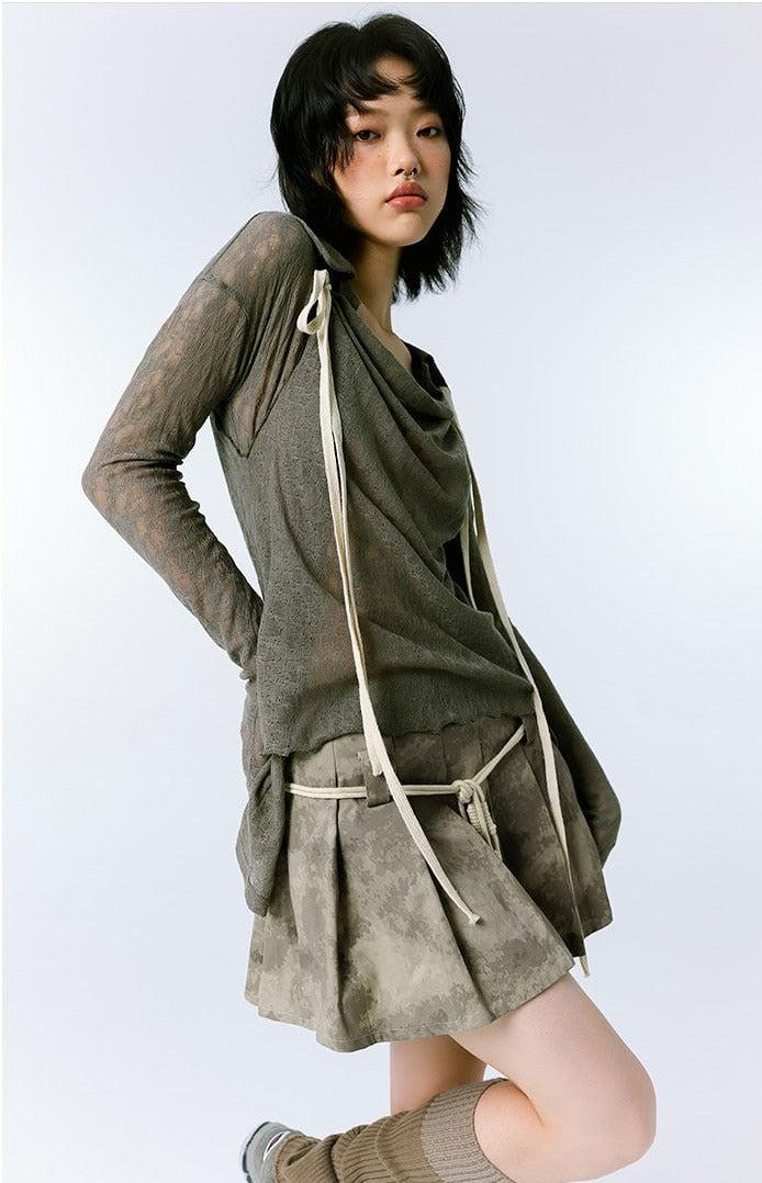 Grunge Asymmetric Long Sleeve Lace Top - Image 2
