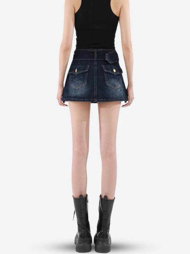 Grunge Belted Denim Mini Skirt - Image 2