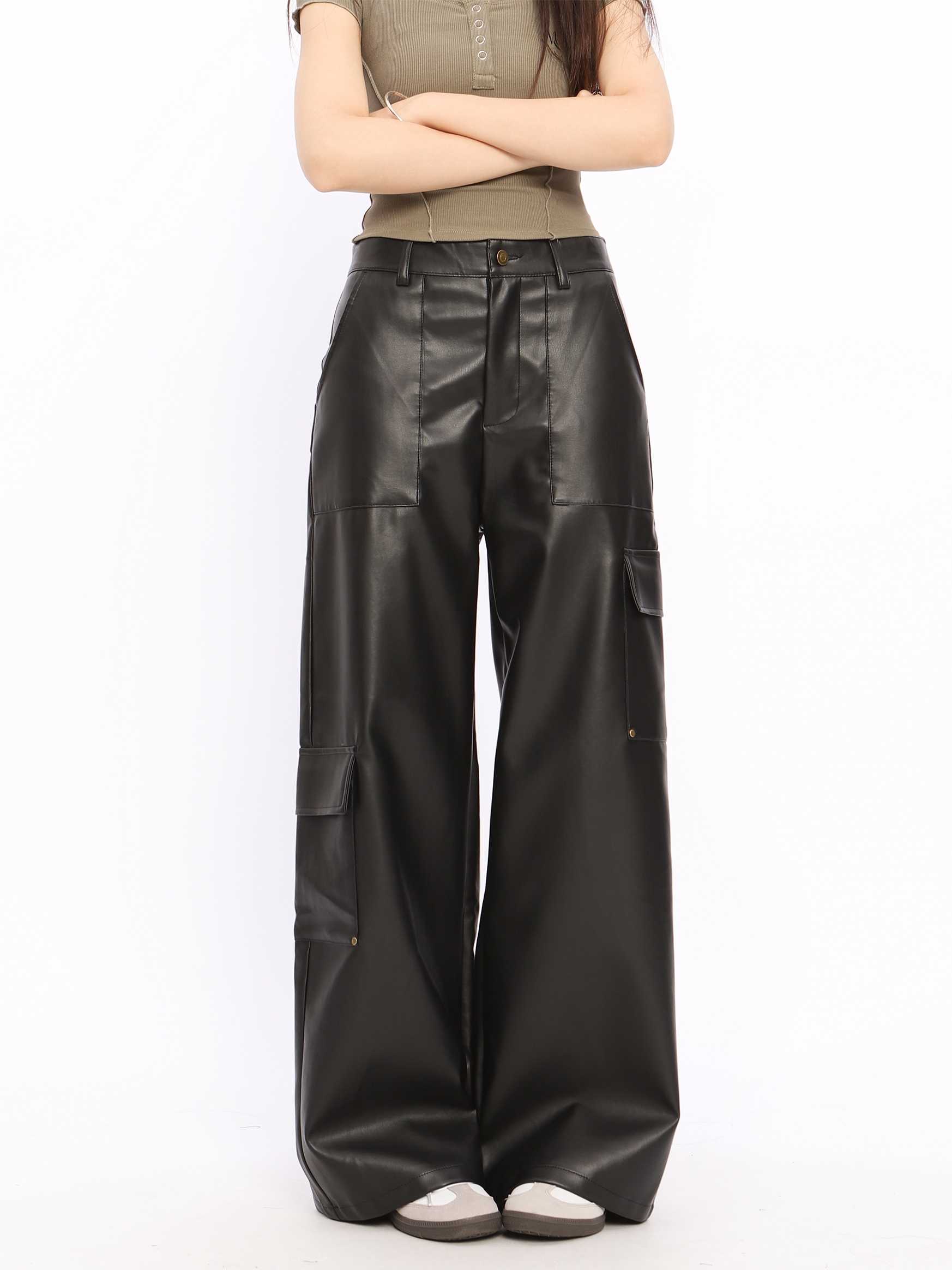 Grunge Black Leather Pants - Image 2