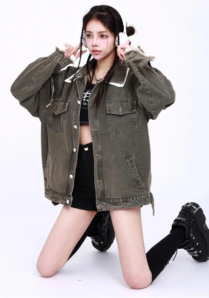 Grunge Button Up Oversized Denim Jacket - Image 3