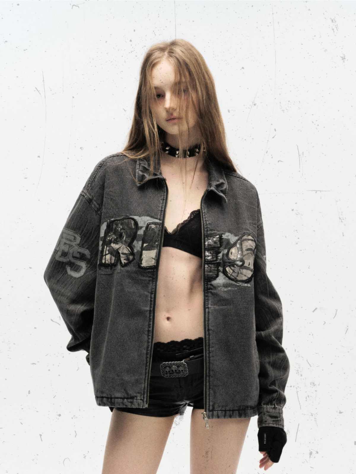 Grunge Camouflage Patchwork Denim Jacket - Image 2