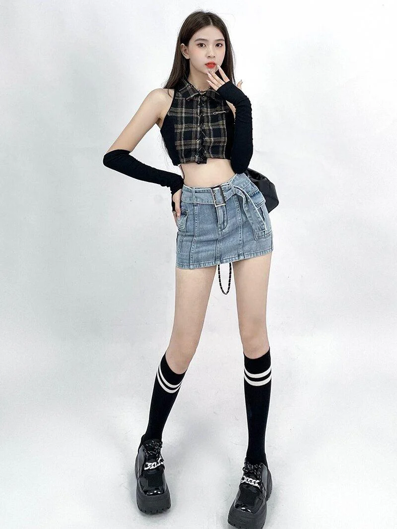 Grunge Cargo Jean Mini Skort - Image 5