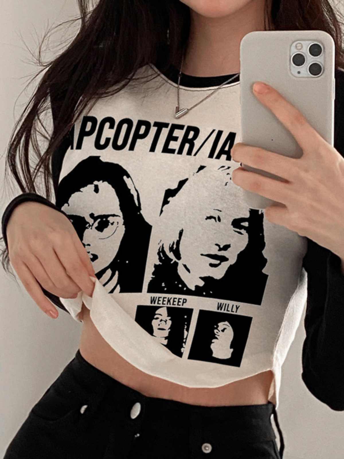 Grunge Color Contrast Printed Long-sleeved Top - Image 2