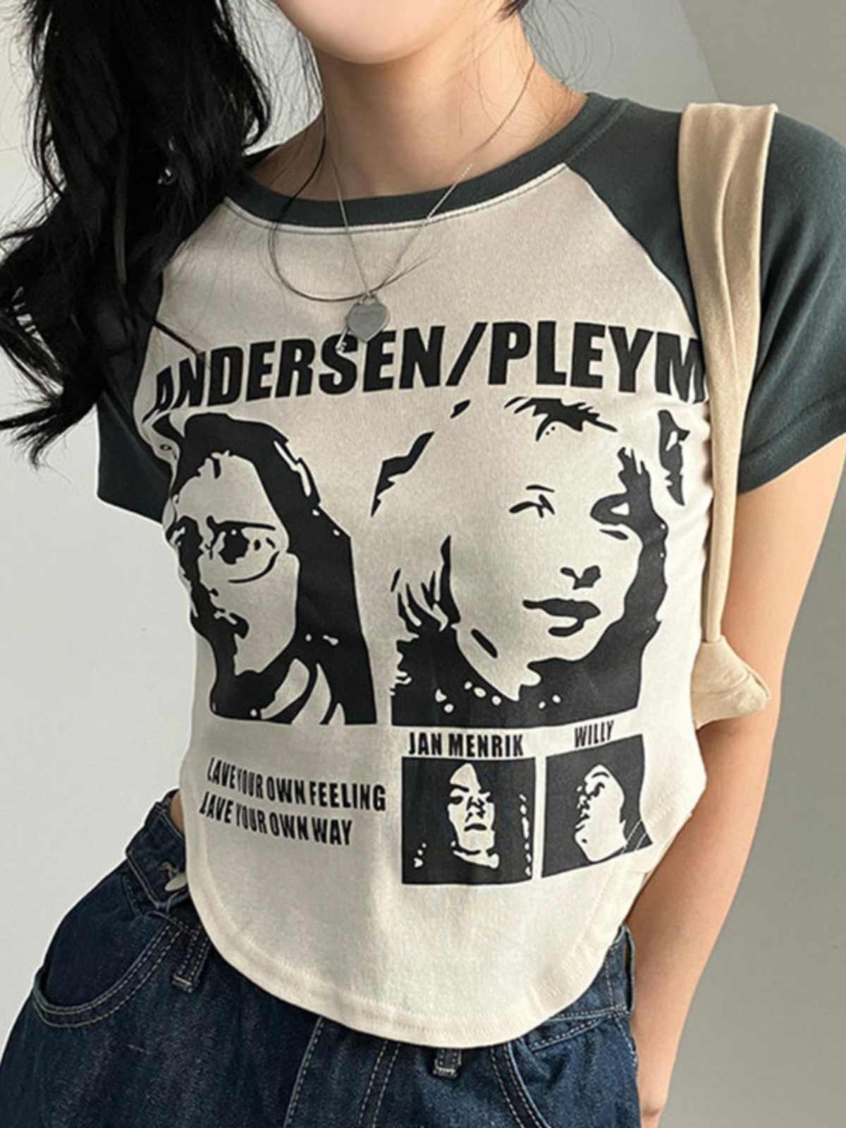 Grunge Color Contrast Printed Long-sleeved Top - Image 3