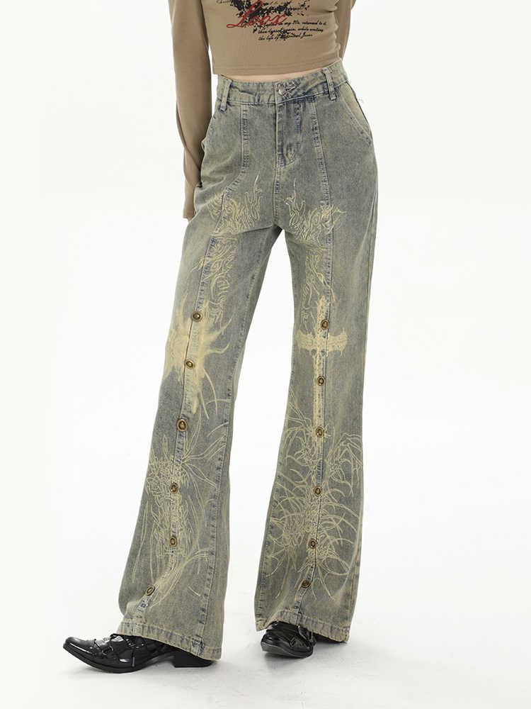 Grunge Cross Straight Flare Jeans - Image 4