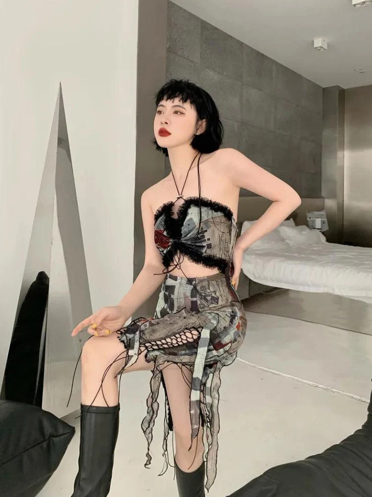 Grunge Cut Out Split Midi Dress - Image 2