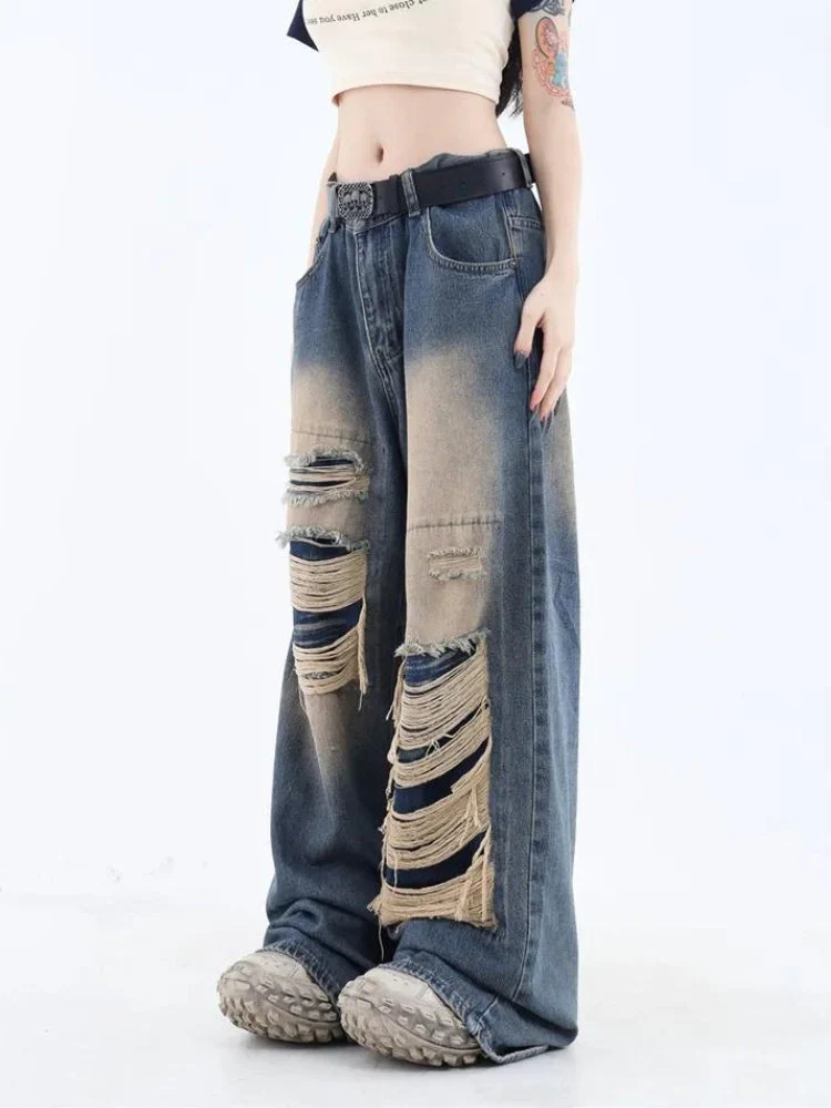 Grunge Dark Wash Distressed Jeans - Image 5