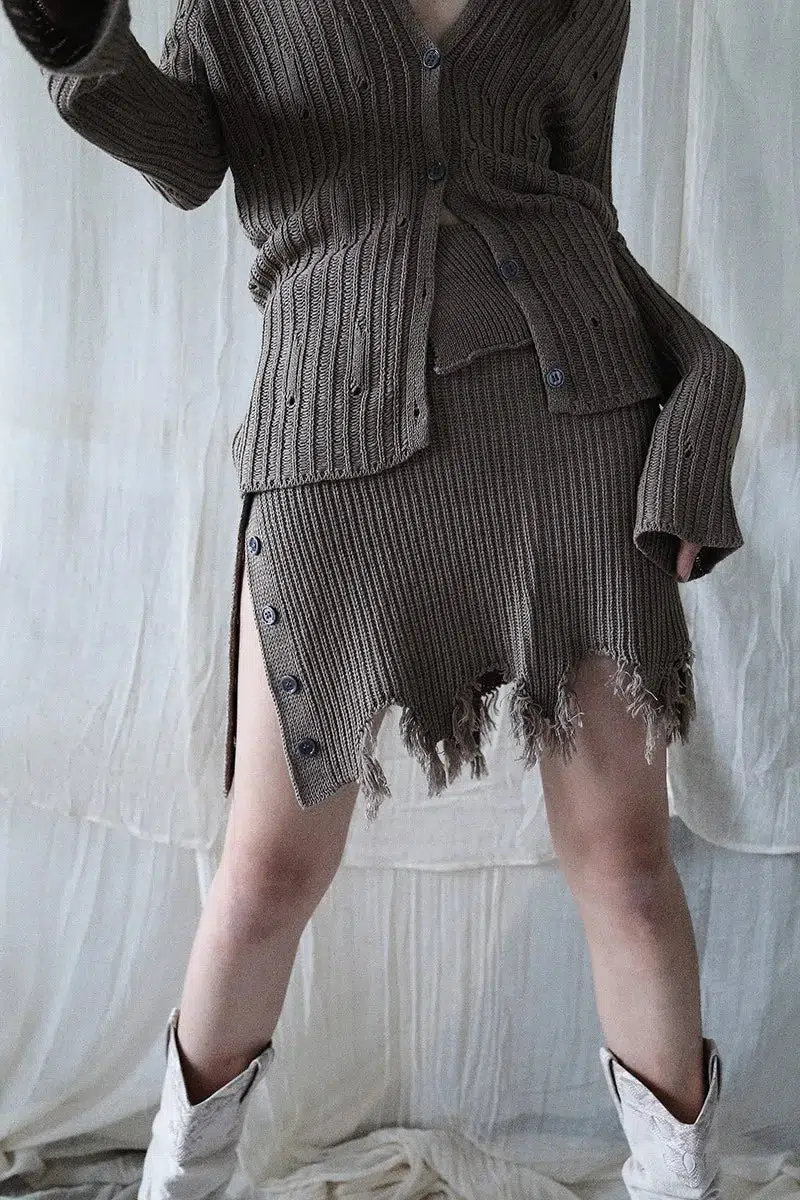 Grunge Distressed Cardigan & Mini Skirt Two Piece Coord - Image 3