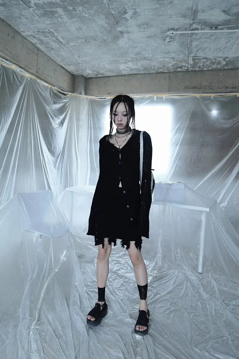Grunge Distressed Cardigan & Mini Skirt Two Piece Coord - Image 5