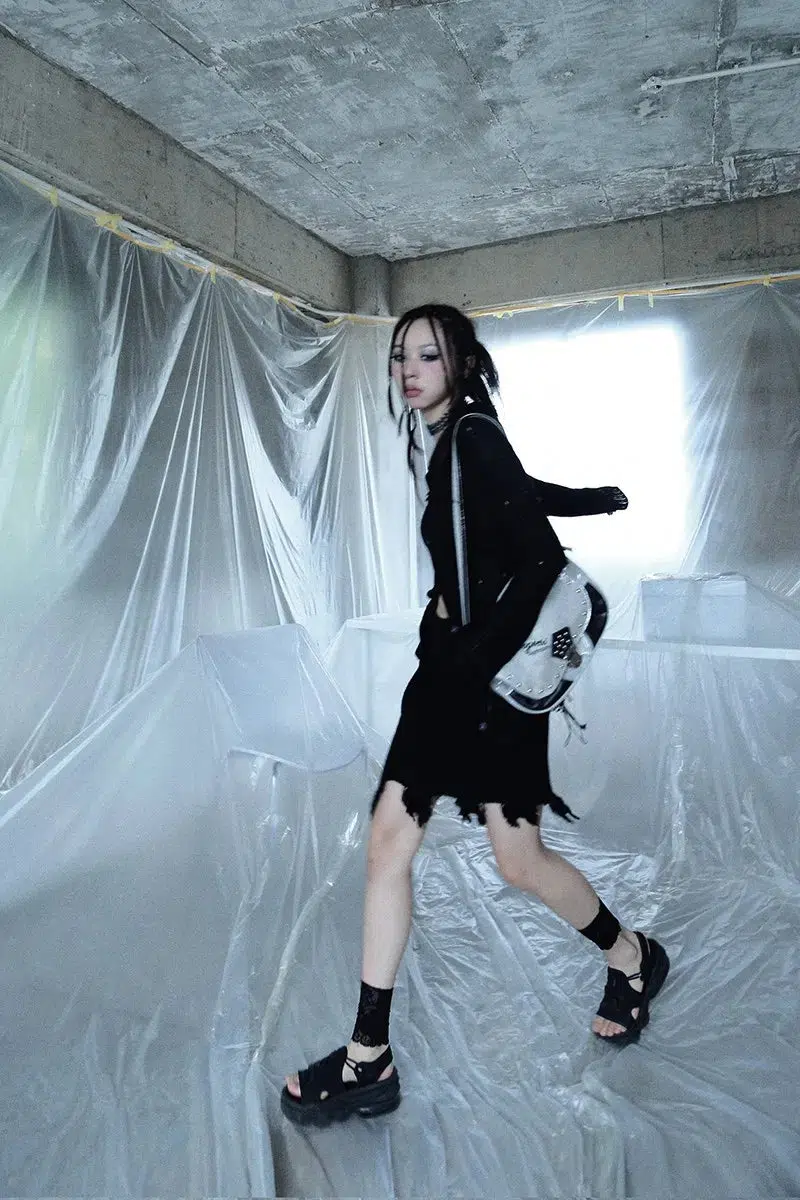 Grunge Distressed Cardigan & Mini Skirt Two Piece Coord - Image 6