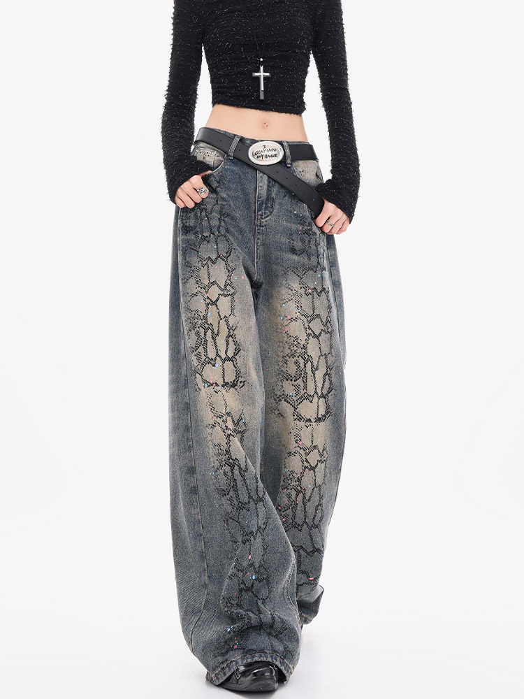 Grunge Distressed Graffiti-painted Baggy Jeans - Image 2