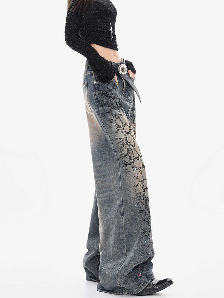 Grunge Distressed Graffiti-painted Baggy Jeans - Image 4