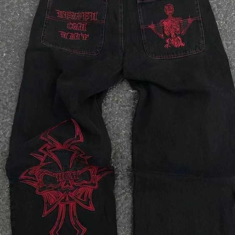 Grunge Embroidered Skull Straight Jeans - Image 2